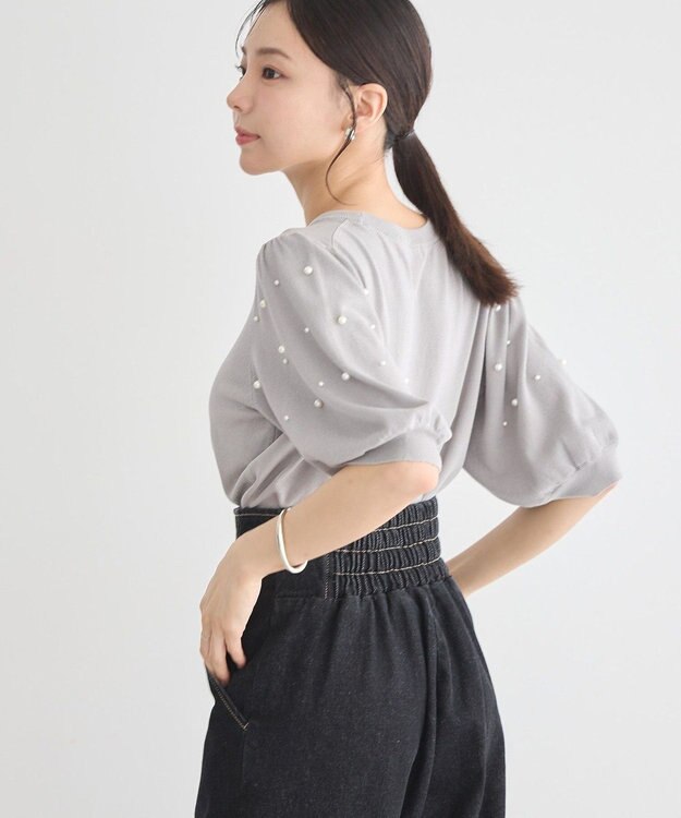 earth music&ecology パールスリーブニットプルオーバー Gray