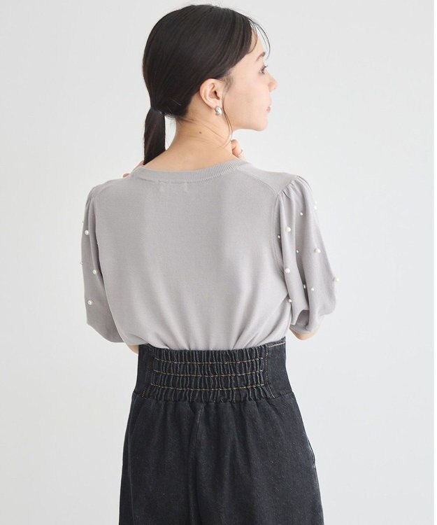 earth music&ecology パールスリーブニットプルオーバー Gray