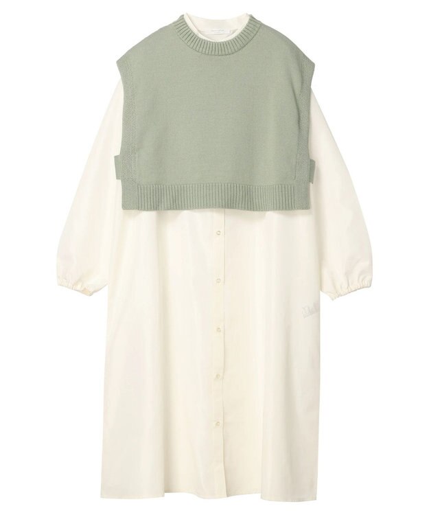 Green Parks ＳＥＴ２点　ニットベスト＋シャツワンピース Green