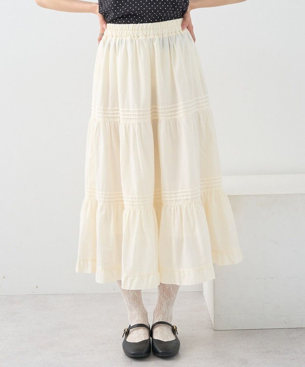 earth music&ecology ピンタックティアードミディスカート Ivory