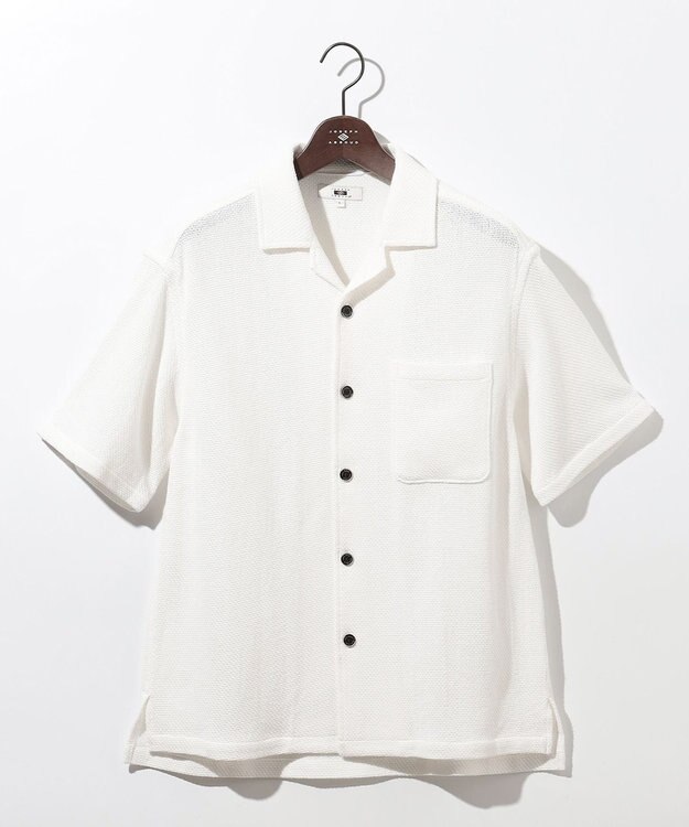JOSEPH ABBOUD 【JAPANファブリック・ストレッチ】ラッセルメッシュ 半袖シャツ ホワイト系