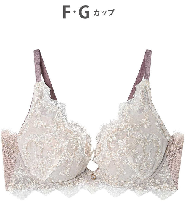 AMPHI ブラジャー 谷間メイク 脇高設計 細身え効果 Gカップまで対応 大きいサイズ 【Glama-Rich グラマリッチ 脇スッキリタイプ】ブラ BYJ603 アンフィ／ワコール アイボリー