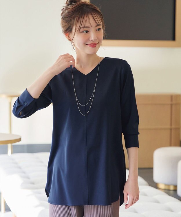 Tiaclasse 【洗える】ラウンドスリットチュニック ネイビー
