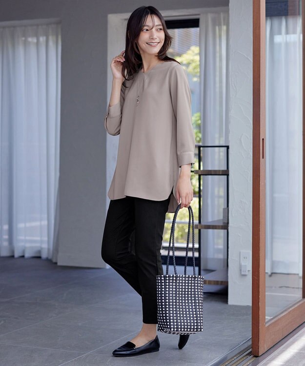 Tiaclasse L 【洗える】ラウンドスリットチュニック グレージュ