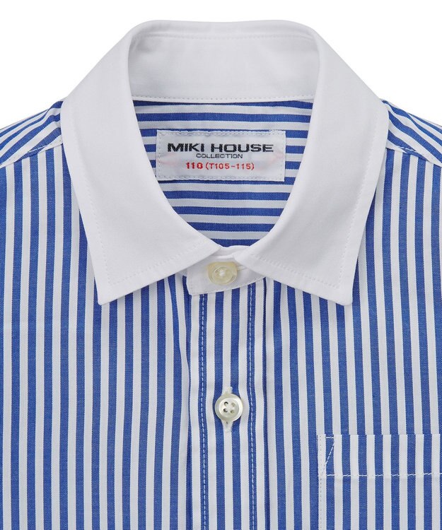 MIKI HOUSE HOT BISCUITS 【110-130cm】ブロード素材の長袖シャツ 紺×白