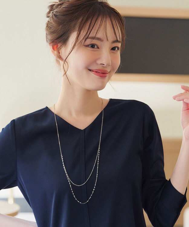 Tiaclasse L 【洗える】ラウンドスリットチュニック ネイビー