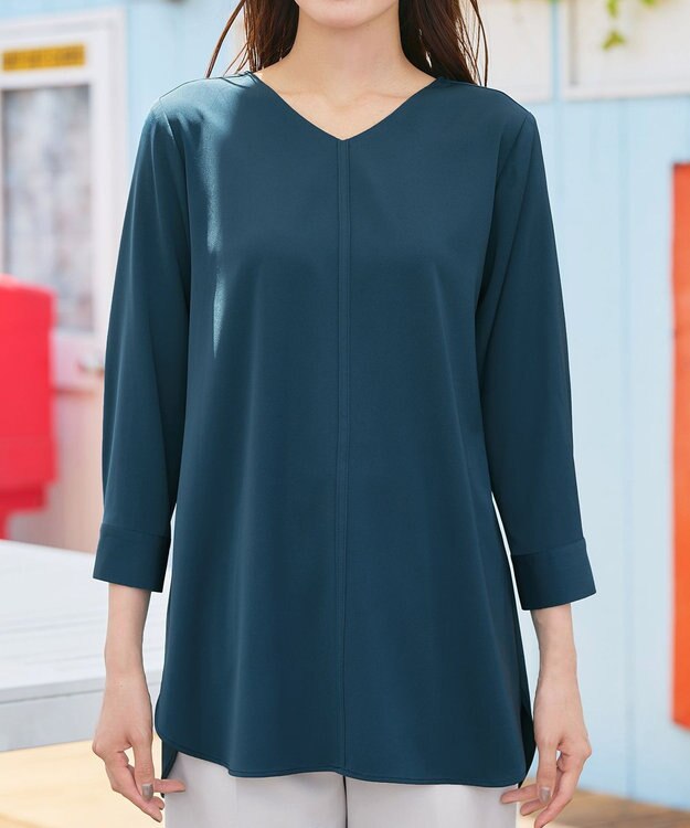 Tiaclasse 【洗える】ラウンドスリットチュニック ターコイズ