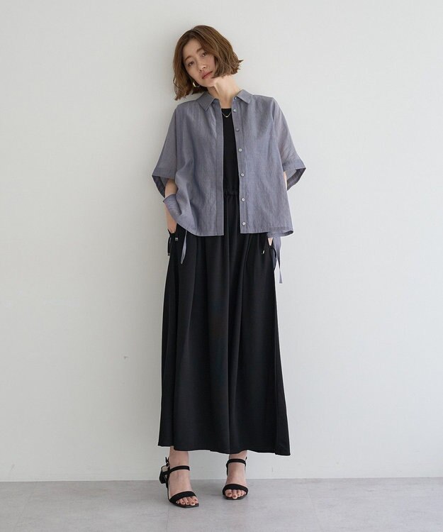 YECCA VECCA サイドスリットドロストシャツ Navy