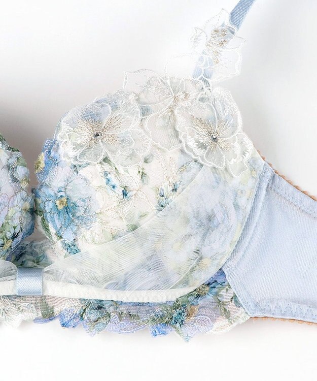 WACOAL ブラジャー 【リボンブラ 胸もとフィットながもち】 きれいな谷間をメイク 動いても谷間をキープ Gカップまで対応 大きいサイズ レディース BXB490 /ワコール サックス