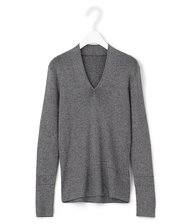 ICB 【洗える】エクストラファインメリノ Vネックプルオーバー グレーラメ系