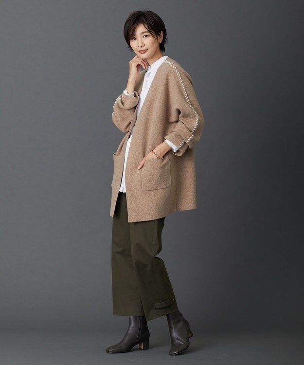 J.PRESS LADIES 【洗える】BONNY Vネック ニット アウター キャメル系