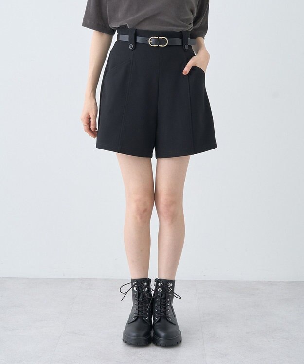 earth music&ecology ベルト付きタブデザインショートパンツ Black