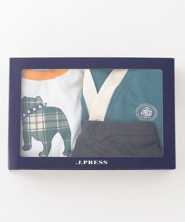 J.PRESS KIDS 【BOX付き】【80-90㎝】スムース 天竺カーディガン&長袖Tシャツ&パンツ セット グリーン系