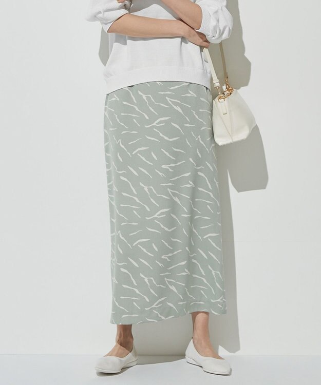 ICB 【洗える】 パウダーサテンプリント スカート アッシュグレー系