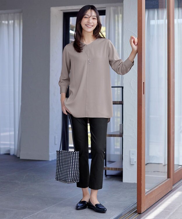 Tiaclasse L 【洗える】ラウンドスリットチュニック グレージュ