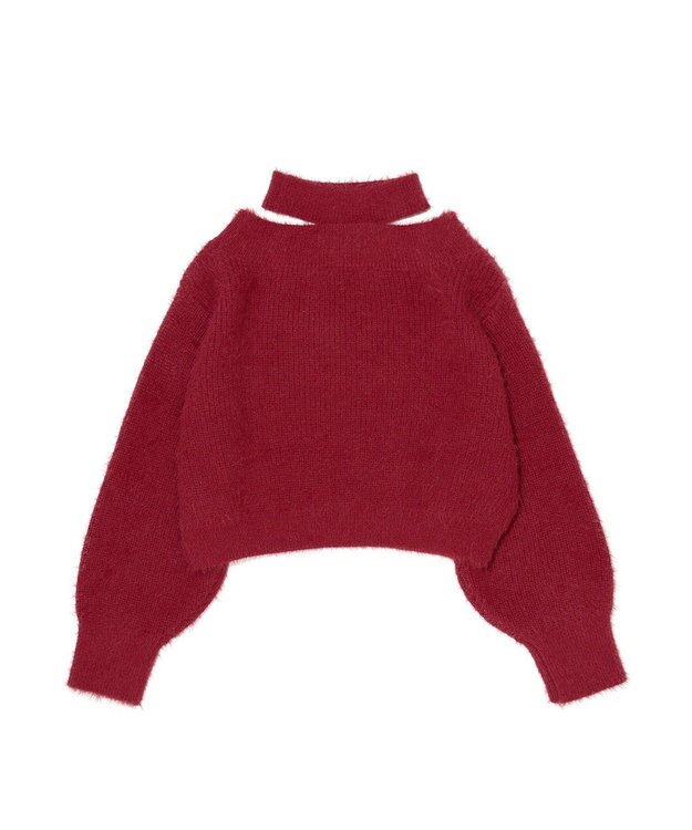 earth music&ecology ロングシャギースリットネックニットプルオーバー Red