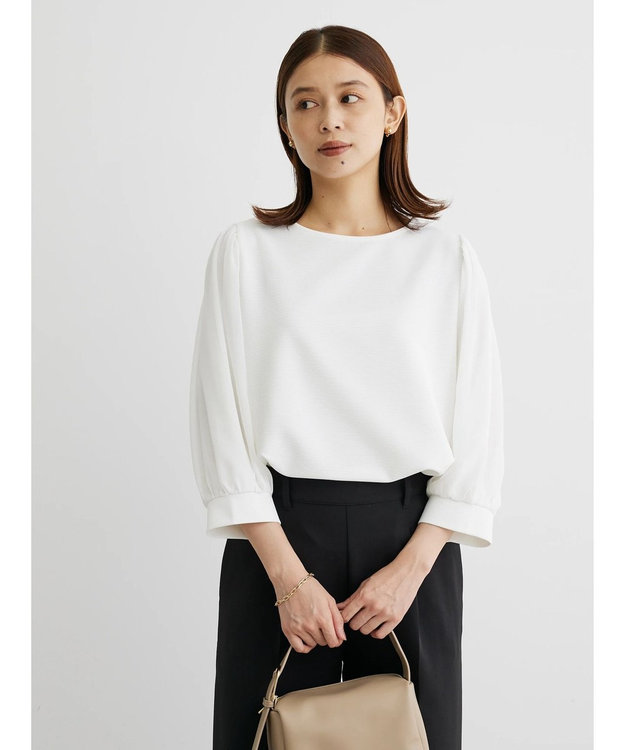 Green Parks 袖異素材使いリップルプルオーバー Off White