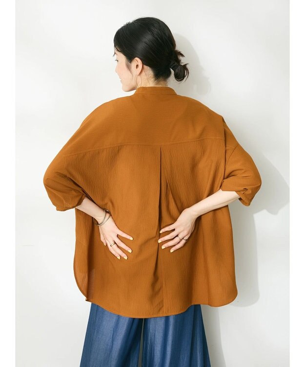 CRAFT STANDARD BOUTIQUE バンドカラーバックタック５分袖ブラウス Terracotta