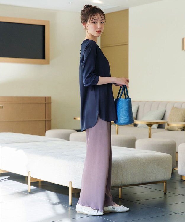 Tiaclasse L 【洗える】ラウンドスリットチュニック ネイビー