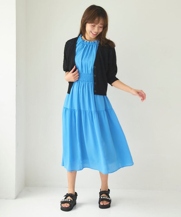 Feroux ウエストシャーリングティアード ワンピース ブルー系