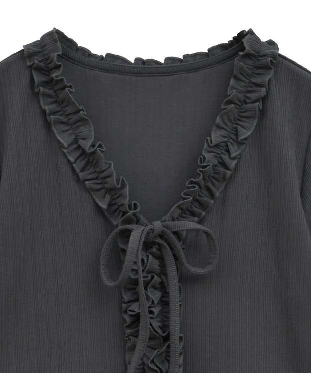 earth music&ecology フリルカットリブカーディガン Charcoal Gray