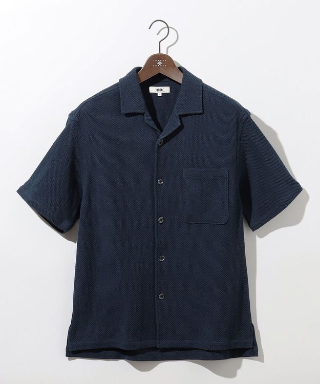 JOSEPH ABBOUD 【JAPANファブリック・ストレッチ】ラッセルメッシュ 半袖シャツ ネイビー系