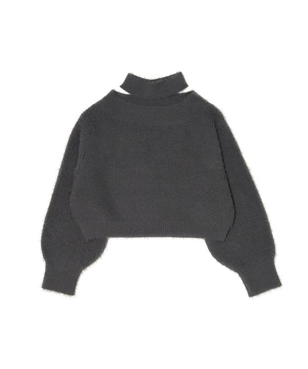 earth music&ecology ロングシャギースリットネックニットプルオーバー Mocha