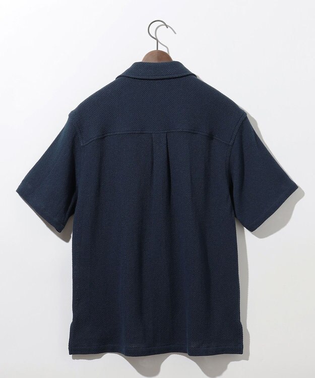 JOSEPH ABBOUD 【JAPANファブリック・ストレッチ】ラッセルメッシュ 半袖シャツ ネイビー系