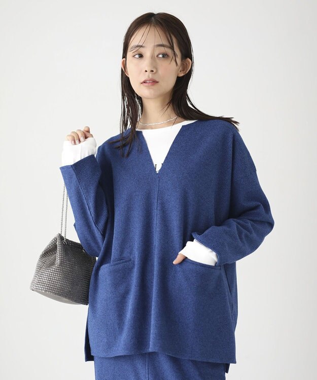 Green Parks 柄圧縮ポンチキーネックプルオーバー Blue