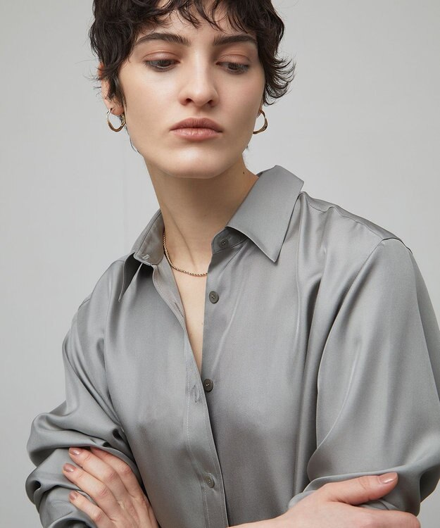 BEIGE， 【洗える】LISERONS / シルクシャツブラウス L Gray