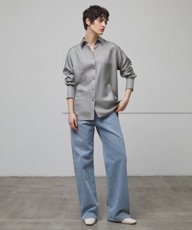 BEIGE， 【洗える】LISERONS / シルクシャツブラウス L Gray