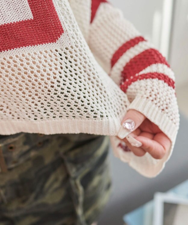 WEGO ナンバリングメッシュショートニット レッド