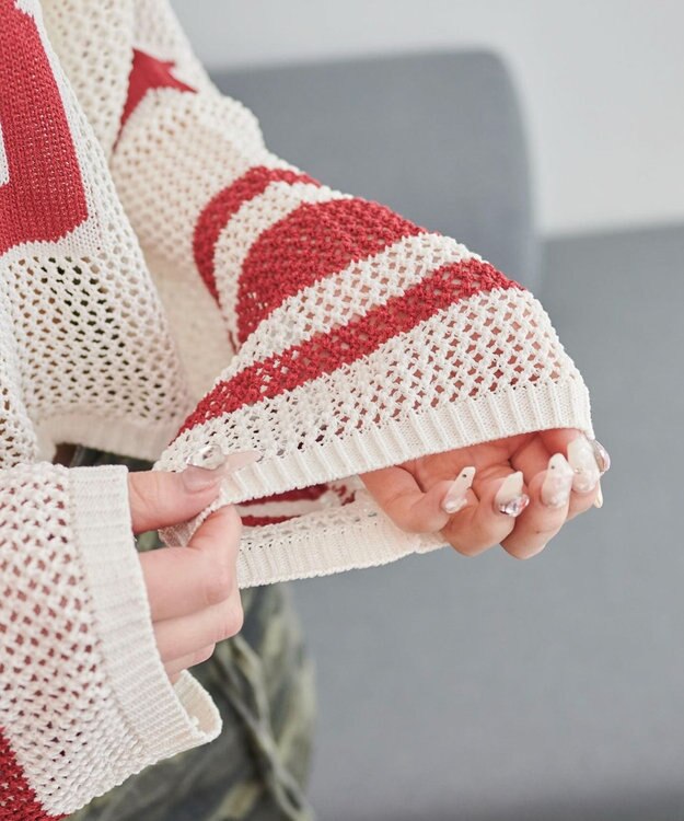 WEGO ナンバリングメッシュショートニット レッド