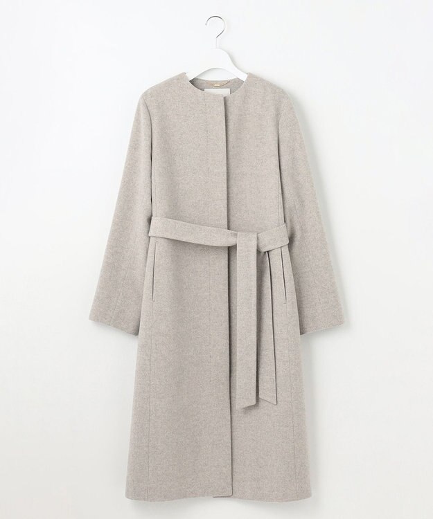 自由区 S シャルムビーバーノーカラーロング コート グレージュ