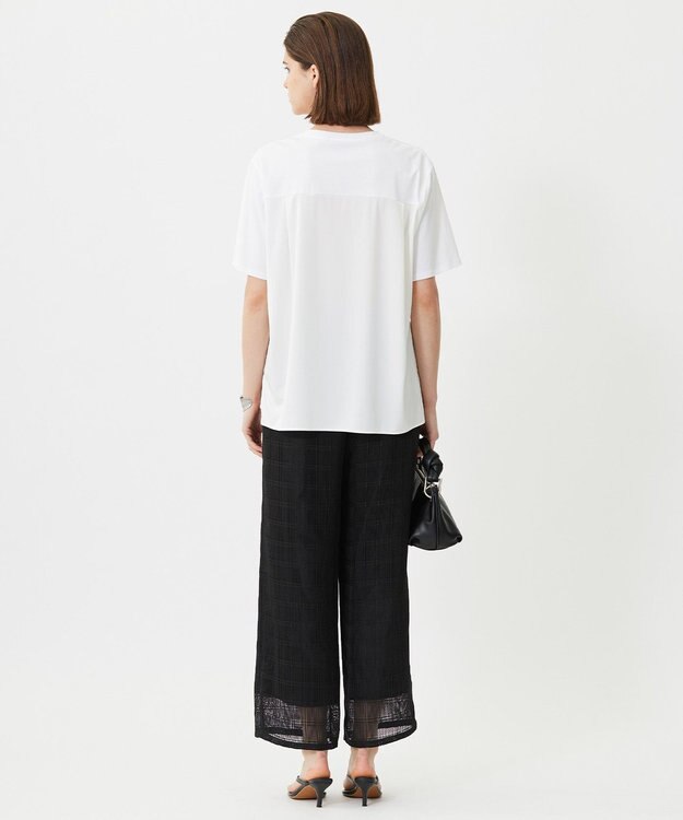 ICB L 【接触冷感・UVケア・洗える】シルケットスムースコンビ Tブラウスカットソー オフホワイト系