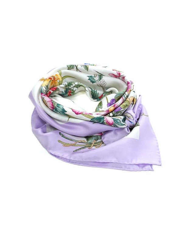 Marca ＜春の新色！＞【伝統横濱スカーフ】四季のツリー花 大判 シルクツイル スカーフ ライラックボーダー