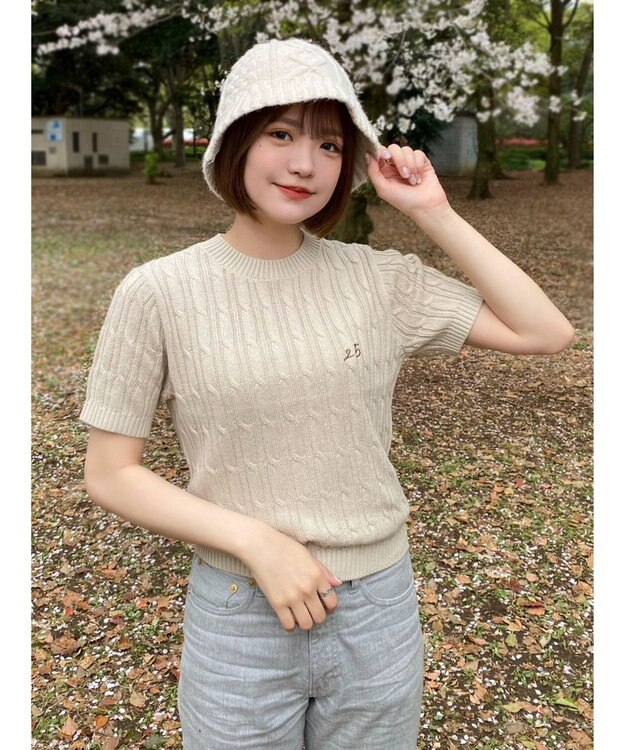 Green Parks ケーブル半袖ニット Beige