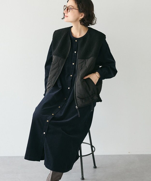 CRAFT STANDARD BOUTIQUE コーデュロイシャツワンピース Black