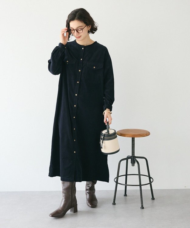 CRAFT STANDARD BOUTIQUE コーデュロイシャツワンピース Black