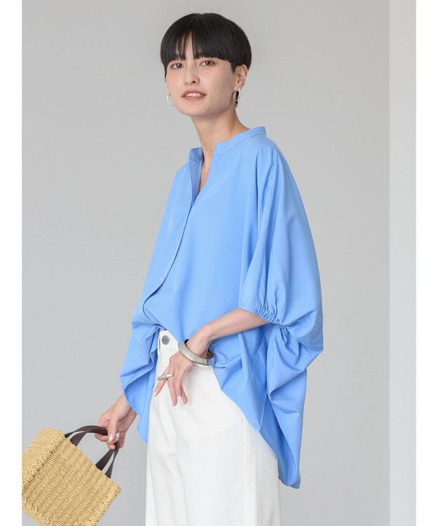 AMERICAN HOLIC 接触冷感＋ＵＶカット　ギャザースリーブブラウス Sax