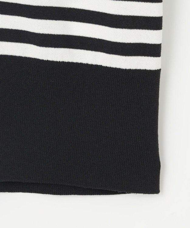 組曲 L ドライタッチ 5分袖カーディガン ブラック×オフ系1