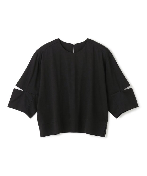 BEIGE， 【洗える】DUOMO / コットンスリットスリーブトップス Black