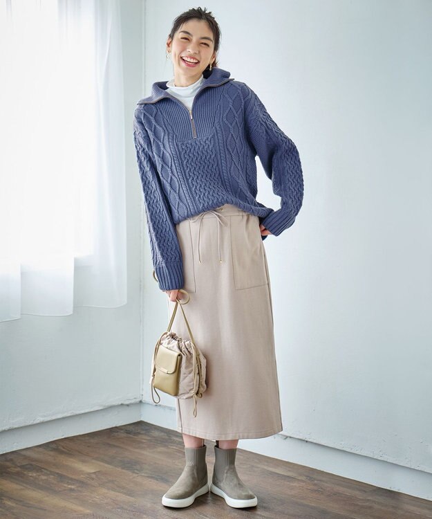 ANY L 【WEB限定/洗濯機可能/ウエストゴム/ストレッチ/吸湿発熱】エニィーヒートスカート ベージュ