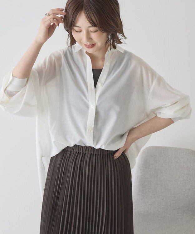 AMERICAN HOLIC 【イージーケア】シアーラウンドシャツ Off White