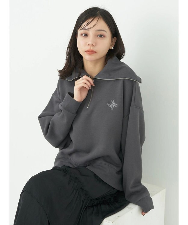 earth music&ecology ハーフＺＩＰ裏起毛プルオーバー Charcoal Gray