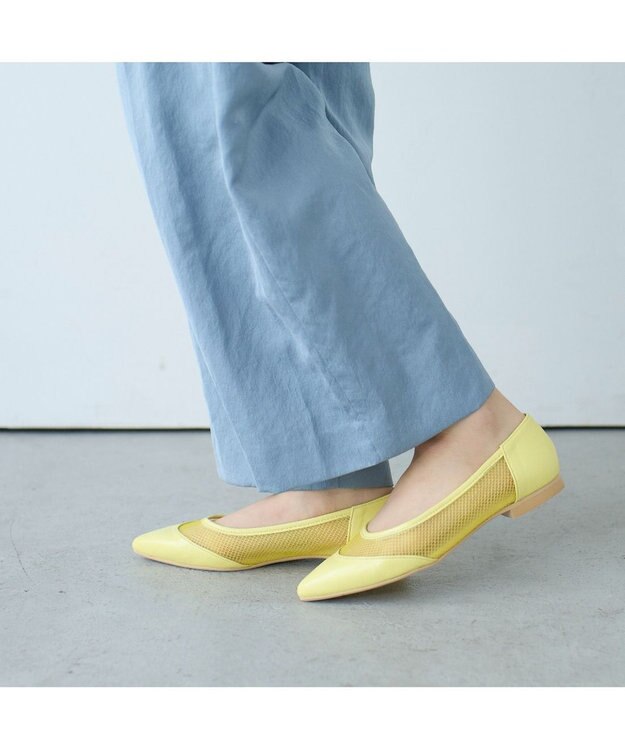 MODE ET JACOMO <carino>【レイン対応】メッシュポインテッドトゥパンプス イエロー