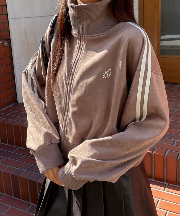 WEGO スエードポンチクロップドトラックジャケット ブラウン