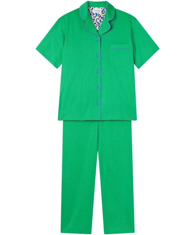 une nana cool 【綿100%】60/2 やわらか天竺 半袖開襟パジャマ MADE WITH LIBERTY FABRIC クリアグリーン