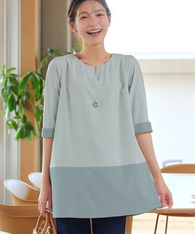 Tiaclasse L 【新色追加】バイカラーチュニック ミント