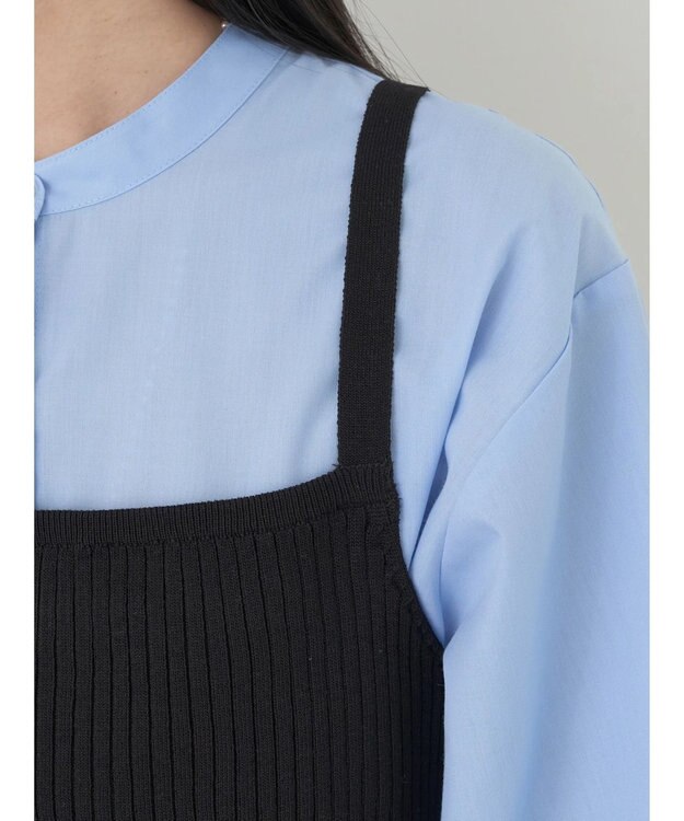 earth music&ecology ＳＥＴ２点ニットビスチェ＋ノーカラーシャツ Sax